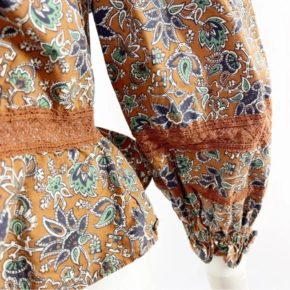 Veronica Beard Long Sleeve Floral WESLAYAN Ruffle Blouse in Cinnamon Brown Sz 2 - Picture 8 of 13